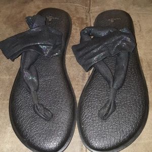 Sanuk Yoga Sling Black Glitter Flat Size 10